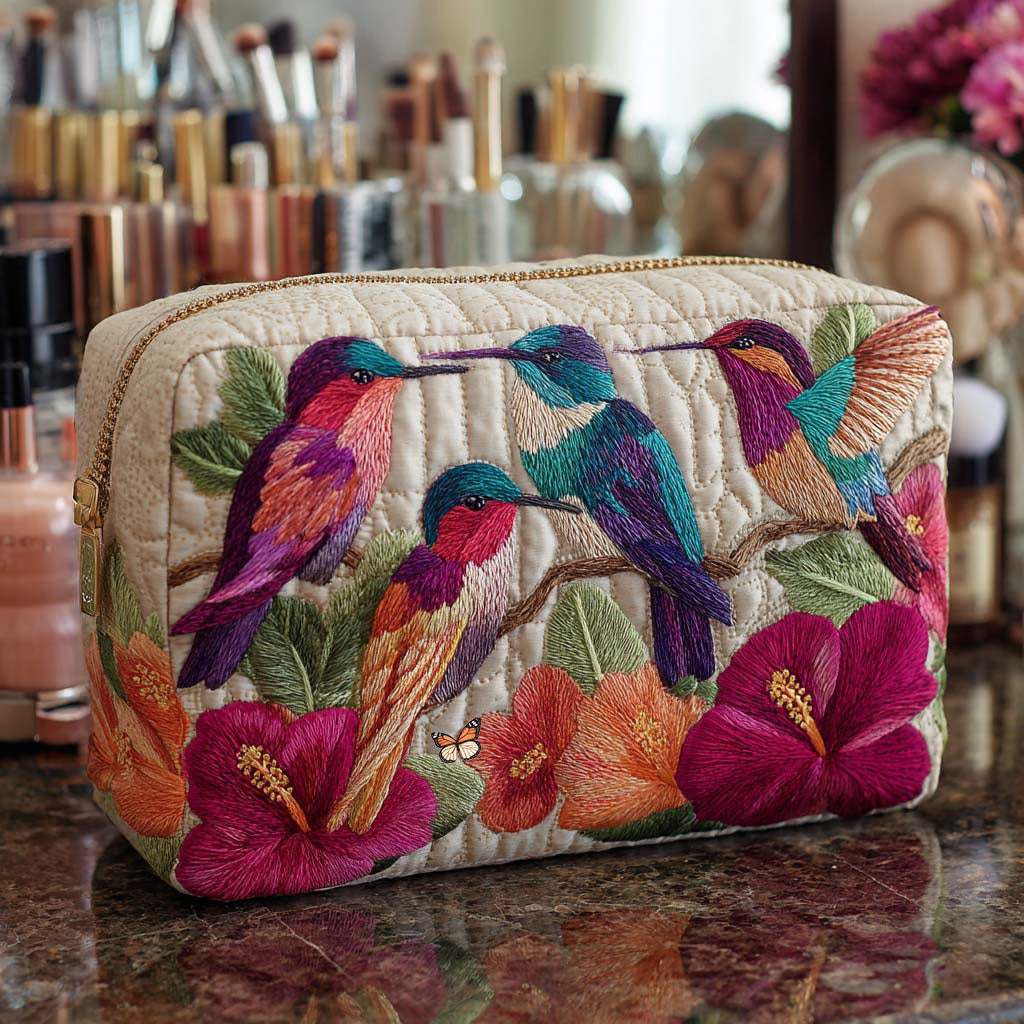 Hummingbird Quilted Makeup Bag
