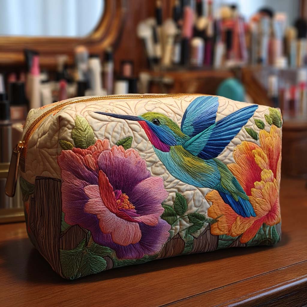 Hummingbird Quilted Makeup Bag