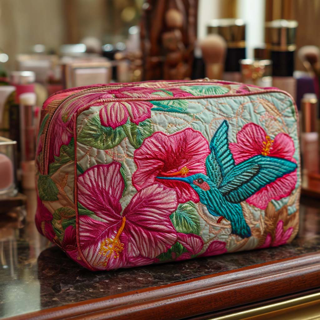 Hummingbird Quilted Makeup Bag