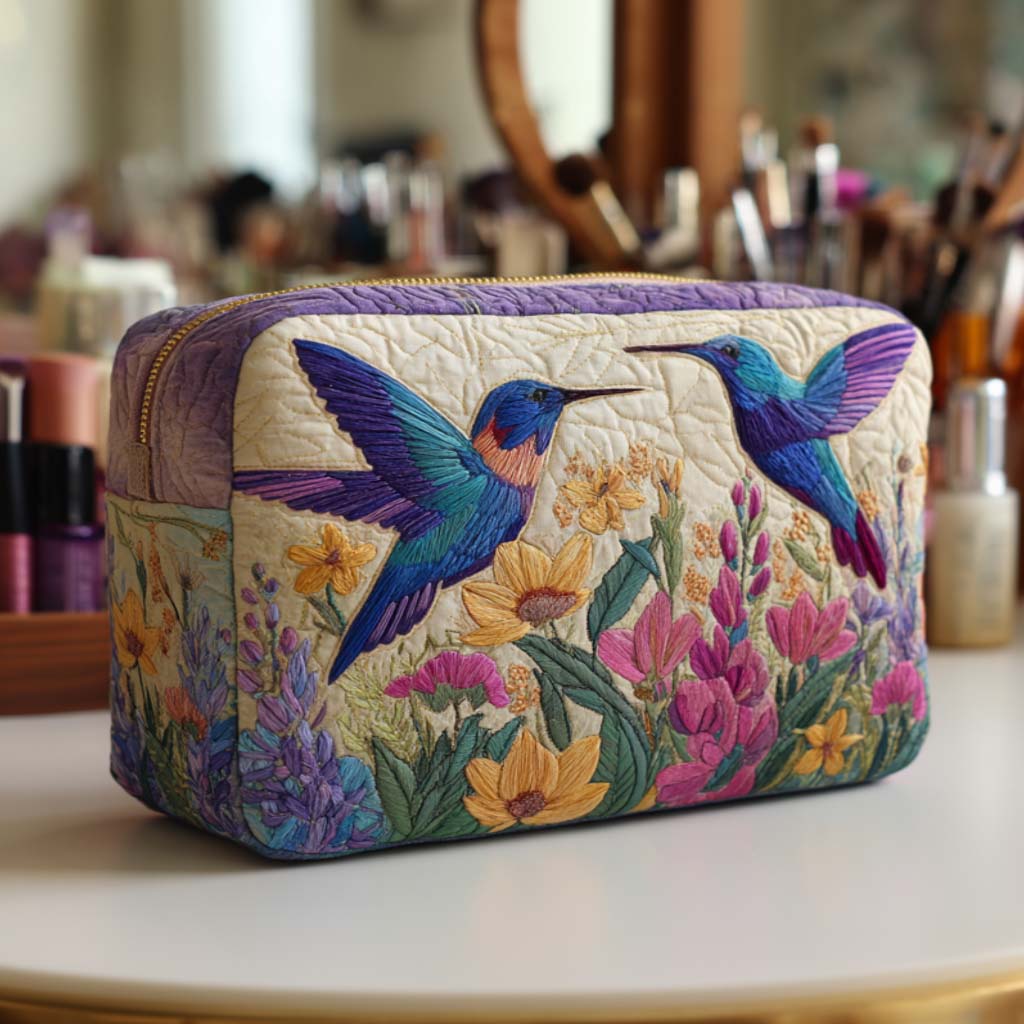 Hummingbird Quilted Makeup Bag