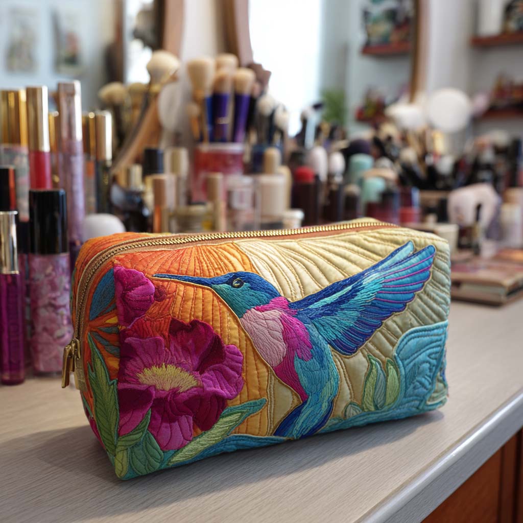 Hummingbird Quilted Makeup Bag