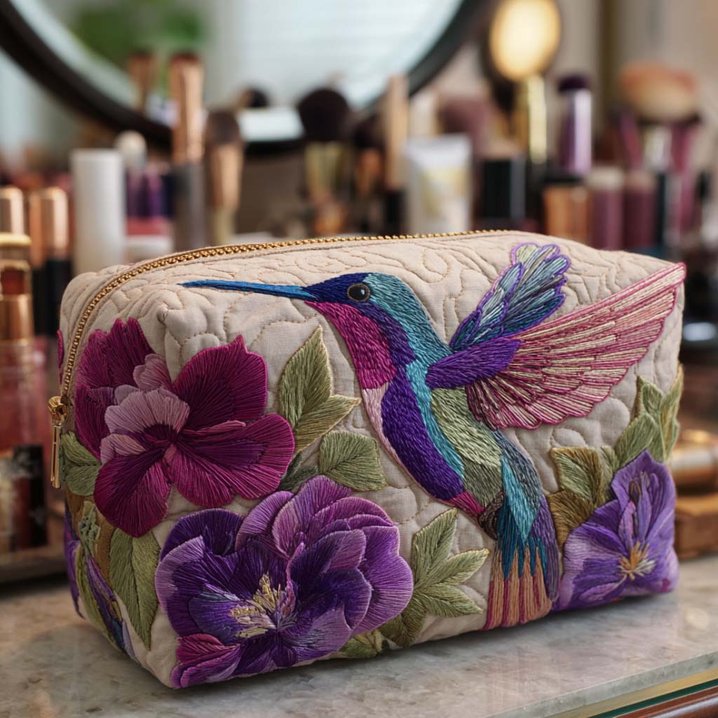 Hummingbird Quilted Makeup Bag