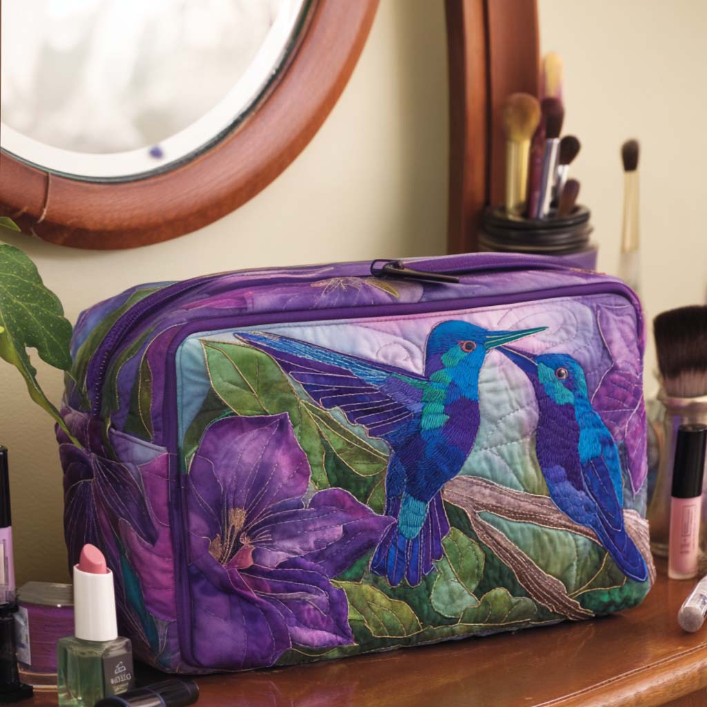 Hummingbird Quilted Makeup Bag