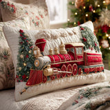 Padded Cushion Cover - Festive Steam Locomotive